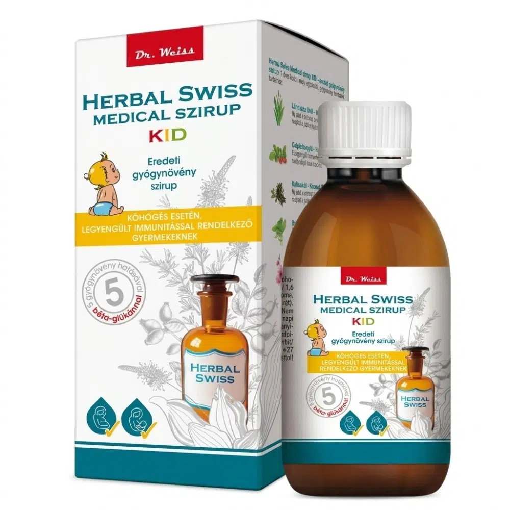 Herbal Swiss KID köhögés elleni szirup gyerekeknek - 150ml 1 Herbal Swiss Kid Folyékony köhögés elleni szirup 150 ml