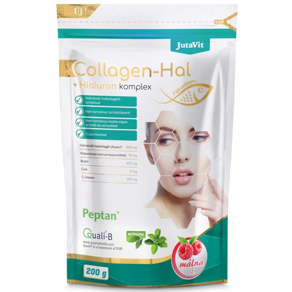 JutaVit Collagen-Hal+Hialuron komplex málna ízű halkollagén italpor - 200g 1 JutaVit Collagen-Hal+Hialuron komplex Málna 200g
