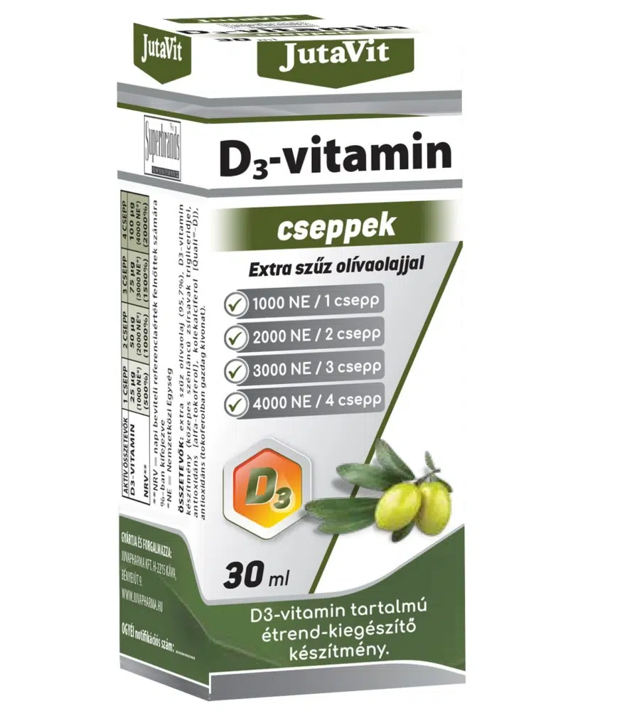JutaVit D3-vitamin 1000NE cseppek extra szűz olivaolajjal - 30ml 1 JutaVit D3-vitamin cseppek 1000NE - Extra szűz olivaolajjal 30ml