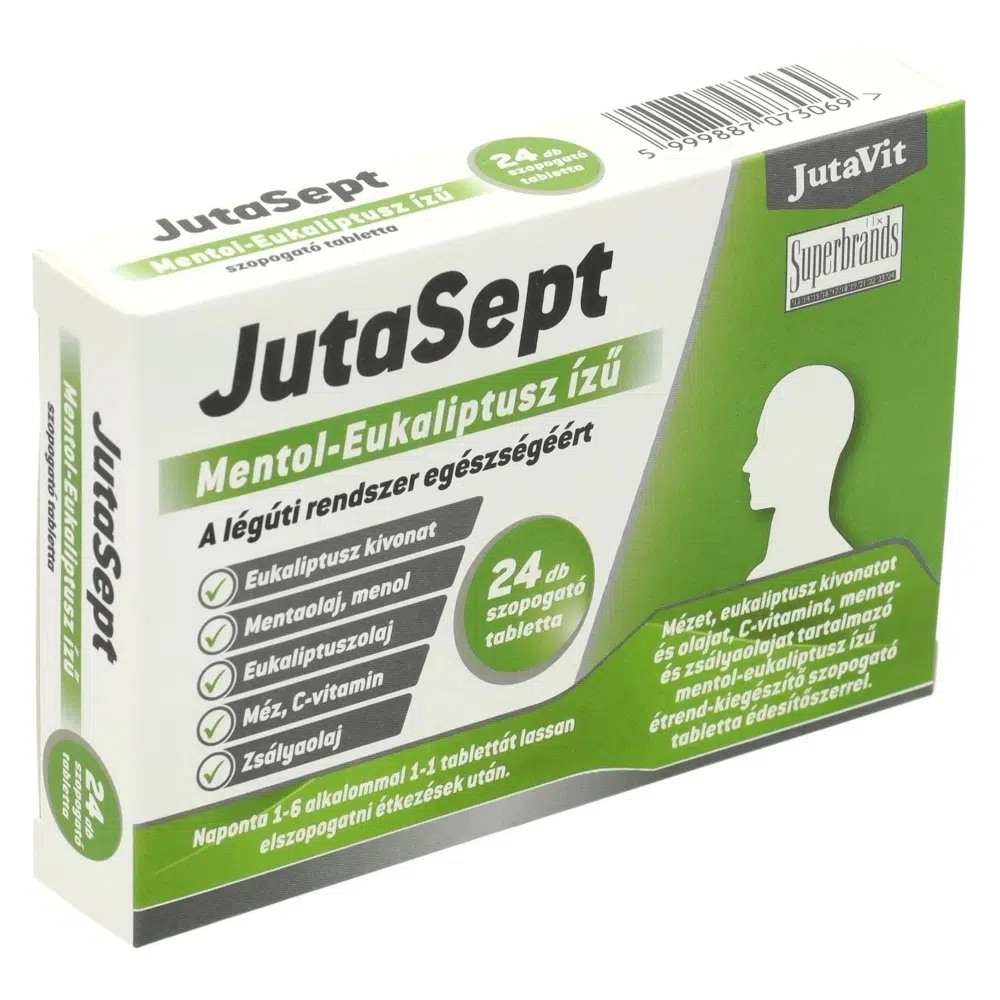 Jutavit Jutasept mentol-eukaliptusz ízű szopogató tabletta - 24db 1 Jutavit Jutasept mentol-eukaliptusz ízű szopogató tabletta 24db