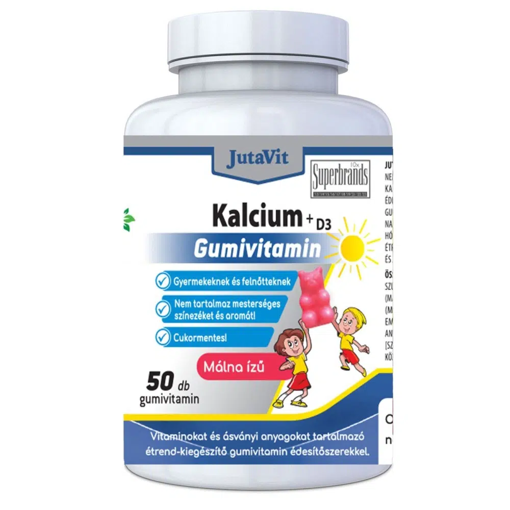 JutaVit Kalcium+D3-vitamin málna ízű gumivitamin - 50db 1 JutaVit Kalcium+D3 Málna ízű Gumivitamin 50db