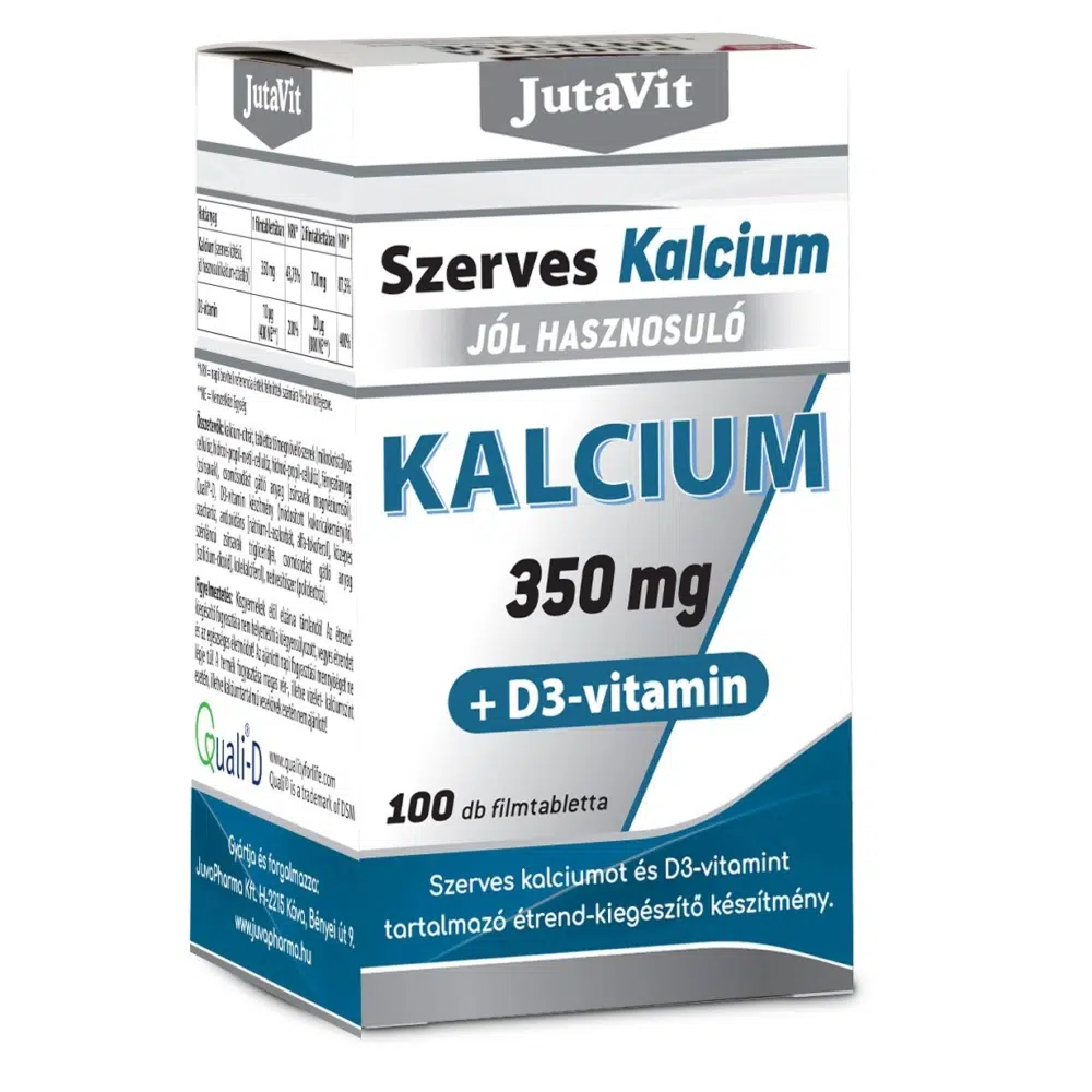 JutaVit Szerves Kalcium 350mg +D3 vitamin filmtabletta - 100db 1 JutaVit Szerves Kalcium 350mg +D3 vitamin 100db