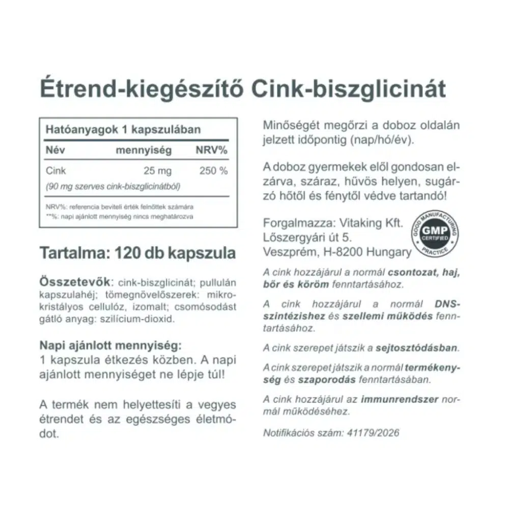 Vitaking Cink Biszglicinát kapszula - 120db 2 Vitaking Cink Biszglicinát kapszula - 120db - Image 2