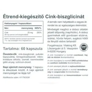 Vitaking Cink Biszglicinát kapszula - 60db 3 Vitaking Cink Biszglicinát kapszula - 60db - Image 2