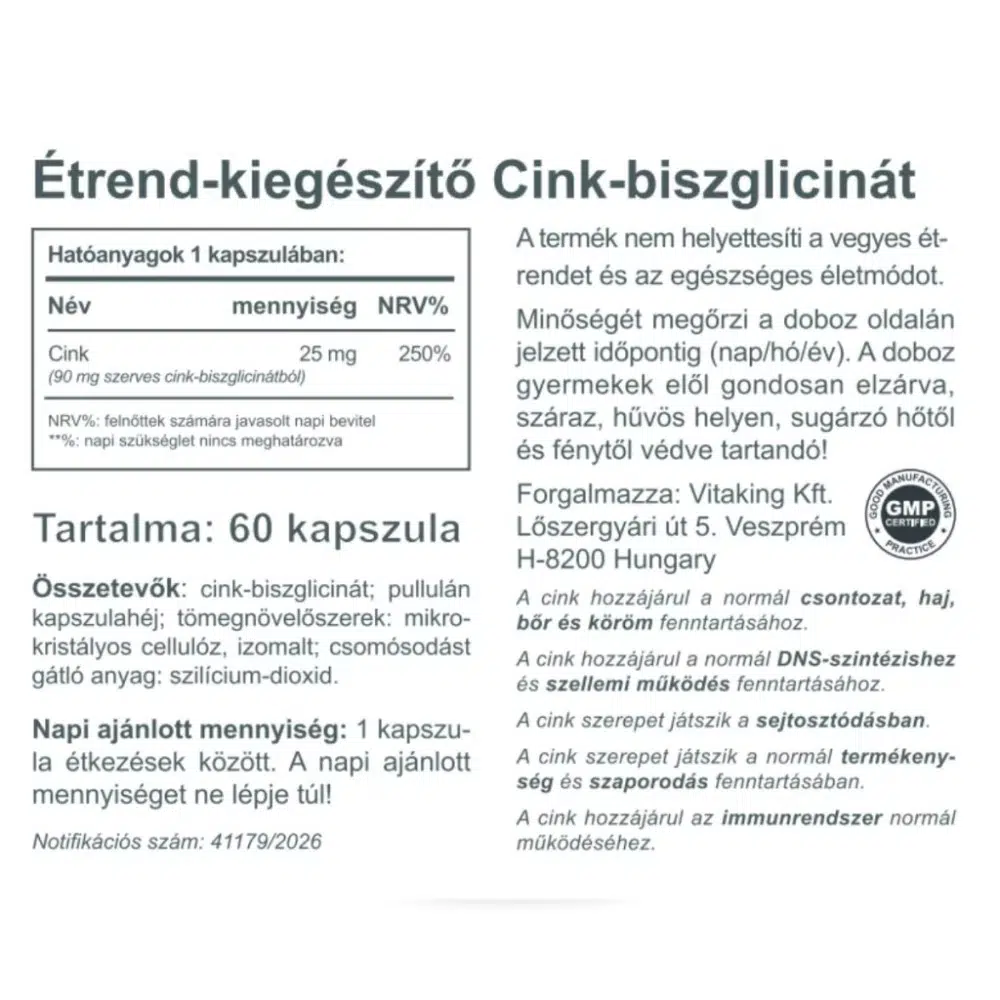 Vitaking Cink Biszglicinát kapszula - 60db 2 Vitaking Cink Biszglicinát kapszula - 60db - Image 2