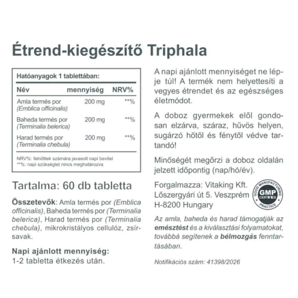 Vitaking Triphala tabletta - 60db 2 Vitaking Triphala tabletta - 60db - Image 2