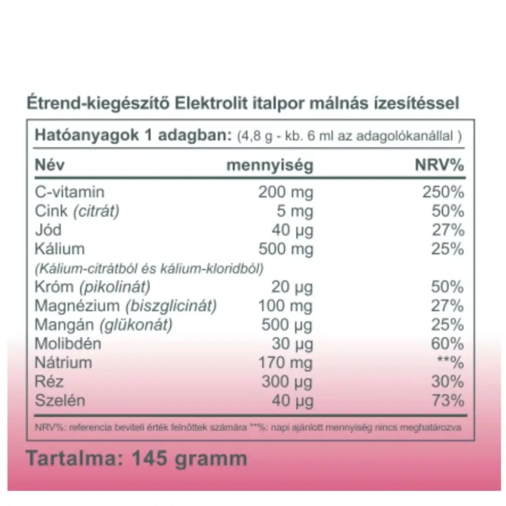 Vitaking Elektrolit málna ízű italpor - 145g 2 Vitaking Elektrolit málna ízű italpor - 145g - Image 2