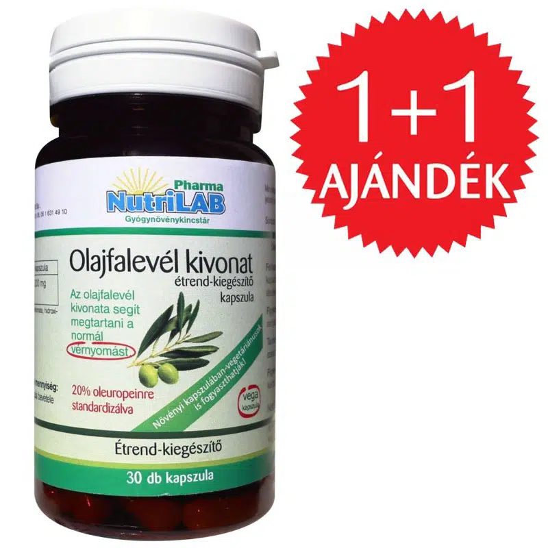 Nutrilab Olajfalevél kivonat kapszula 1+1 AJÁNDÉK - 2x30db 1 Nutrilab Olajfalevél kivonat kapszula 1+1 AJÁNDÉK - 2x30db