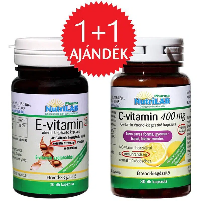 Nutrilab E-vitamin kapszula + AJÁNDÉK C-vitamin kapszula - 30db+30db 1 Nutrilab E-vitamin kapszula + AJÁNDÉK C-vitamin kapszula - 30db+30db