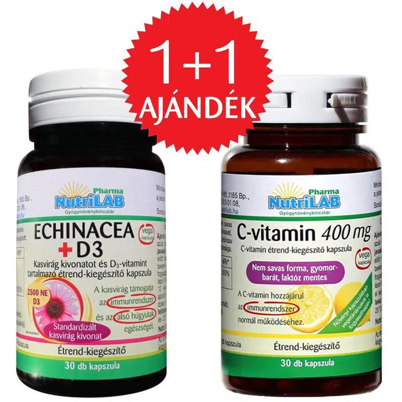 Nutrilab Echinacea + D3-vitamin kapszula + AJÁNDÉK C-vitamin kapszula - 30db+30db 1 Nutrilab Echinacea + D3-vitamin kapszula + AJÁNDÉK C-vitamin kapszula - 30db+30db