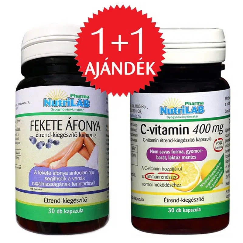 Nutrilab Fekete áfonya kapszula + AJÁNDÉK C-vitamin kapszula - 30db+30db 1 Nutrilab Fekete áfonya kapszula + AJÁNDÉK C-vitamin kapszula - 30db+30db