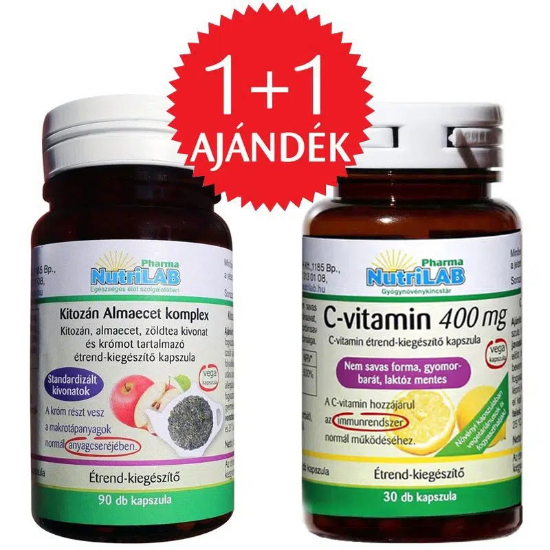 Nutrilab Kitozán Almaecet komplex + AJÁNDÉK C-vitamin kapszula - 90db+30db 1 Nutrilab Kitozán Almaecet komplex + AJÁNDÉK C-vitamin kapszula - 90db+30db