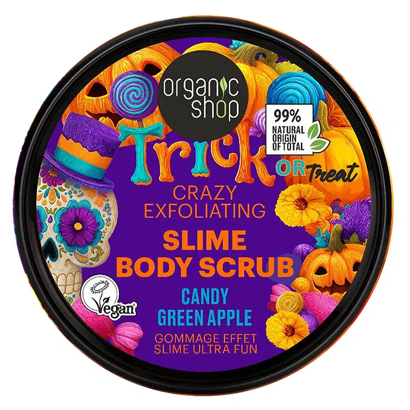 Organic Shop "Trick or treat" Hámlasztó slime testradír zöldalmás cukorkával - 250ml 1 Organic Shop "Trick or treat" Hámlasztó slime testradír zöldalmás cukorkával - 250ml