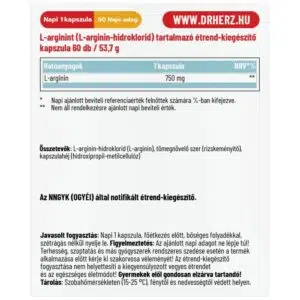 Dr. Herz L-arginin HCL 750mg kapszula - 60 db 3 Dr. Herz L-arginin HCL 750mg kapszula - 60 db - Image 2