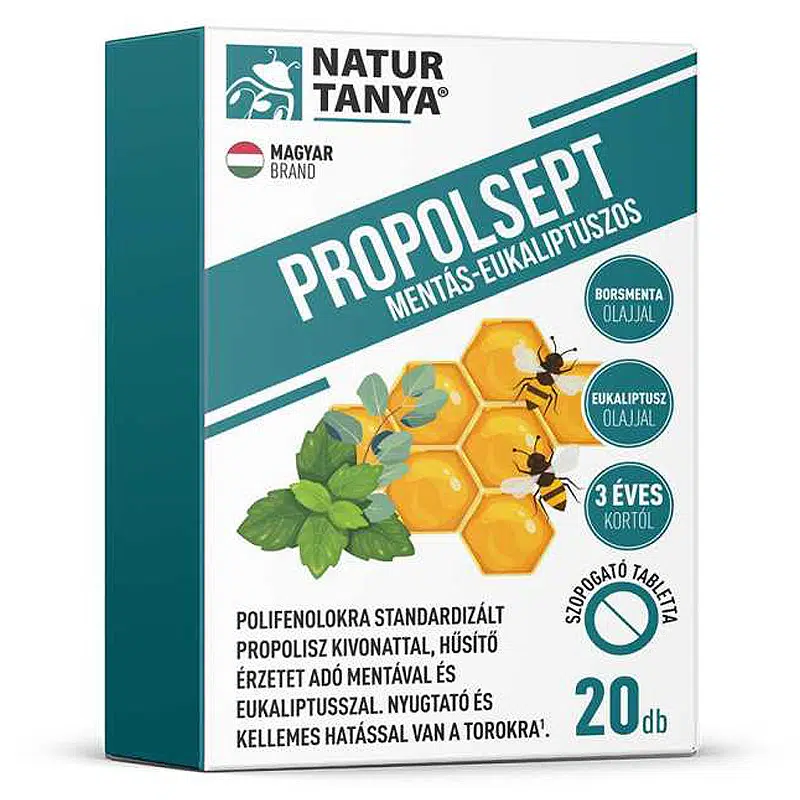 Natur Tanya Propolsept Mentás-Eukaliptuszos szopogató tabletta - 20db 1 Natur Tanya Propolsept Mentás-Eukaliptuszos szopogató tabletta - 20db