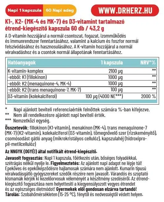 Dr. Herz K-Komplex + D3-vitamin kapszula - 60db 2 Dr. Herz K-Komplex + D3-vitamin kapszula - 60db - Image 2