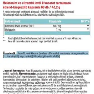 Dr. Herz Melatonin 1 mg + Citromfű levél kivonat kapszula - 60db 3 Dr. Herz Melatonin 1 mg + Citromfű levél kivonat kapszula - 60db - Image 2