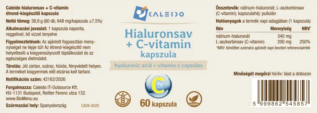 Caleido Hialuronsav + C-vitamin kapszula - 60db 2 Caleido Hialuronsav + C-vitamin kapszula - 60db - Image 2