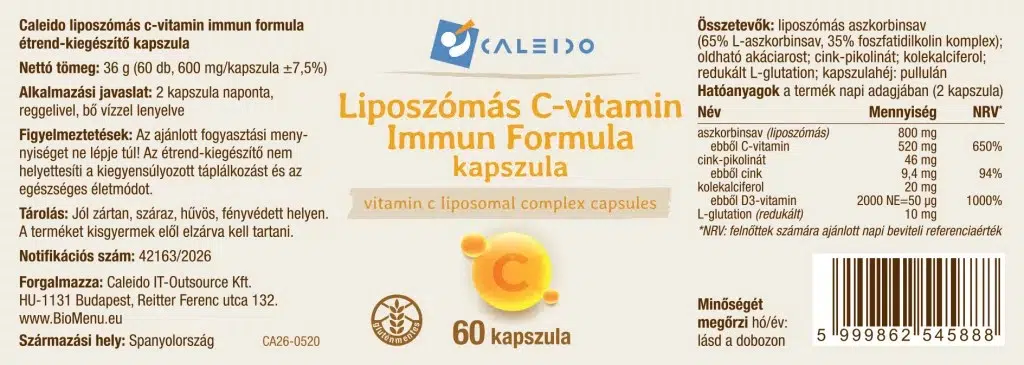 Caleido Liposzómás C-vitamin Immun Formula kapszula - 60db 2 Caleido Liposzómás C-vitamin Immun Formula kapszula - 60db - Image 2