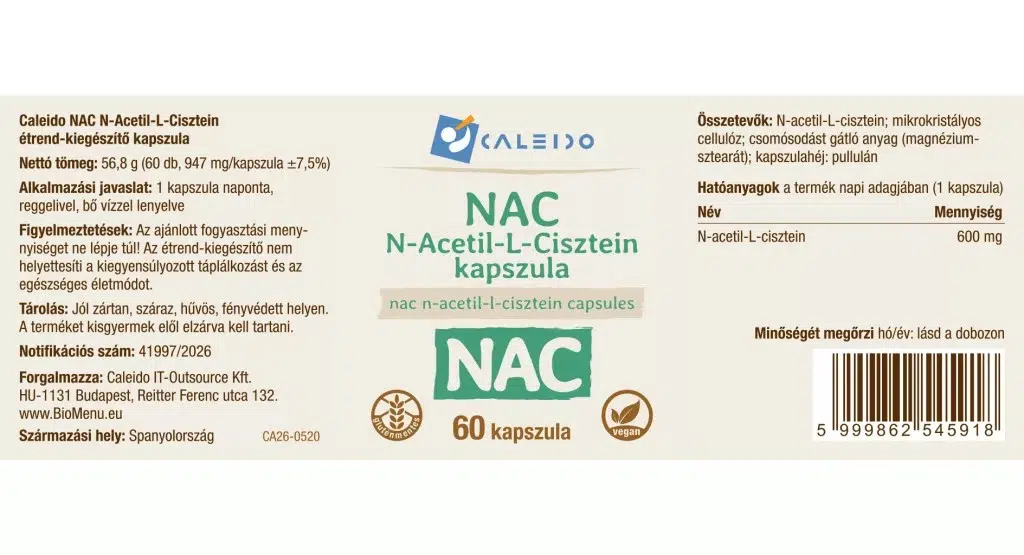 Caleido NAC N-acetil-L-cisztein kapszula - 60db 2 Caleido NAC N-acetil-L-cisztein kapszula - 60db - Image 2